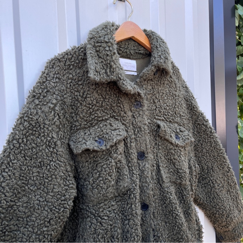 Urban Outfitters Palmer Sherpa Shirt Jacket Sweater Green Womens Small S - Picture 15 of 16
